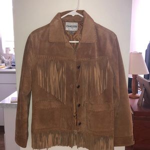 Chicos leather fringe jacket